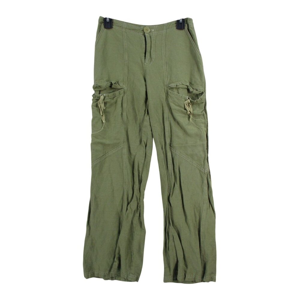 Neech‎ By D.A.R. Green Cargo Pants 50% Linen 50% Viscose Womens S